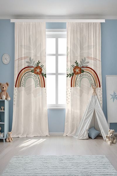 EVPANYA Floral Rainbow Patterned Children's Baby Room Background Curtain (Single Wing Pricing)