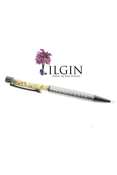 Genel Markalar Sitrin Doğal Taşlı Özel Tasarım Tükenmez Kalem | Kişiye Özel İsim Yazılabilir