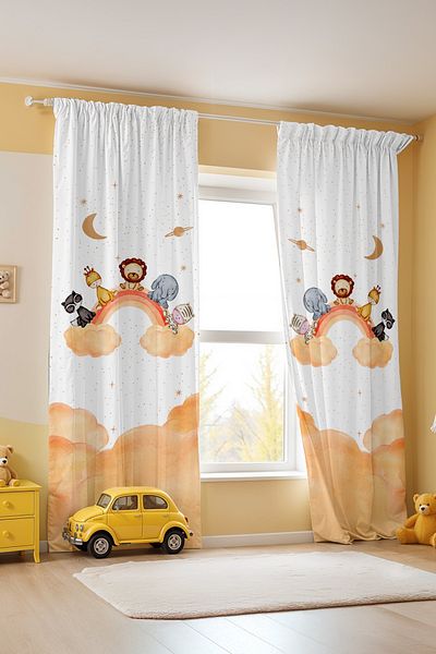 EVPANYA Cloudy Rainbow Safari Patterned Children's Baby Room Background Curtain (Single Wing Pricing)