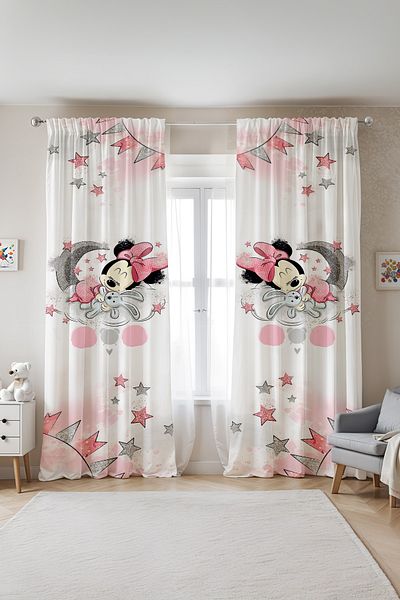 EVPANYA Sleeping Minnie Patterned Children's Baby Room Background Curtain (Single Wing Pricing)