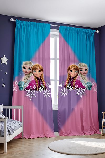 EVPANYA Pink Blue Patterned Children's Baby Room Background Curtain (Single Wing Pricing)