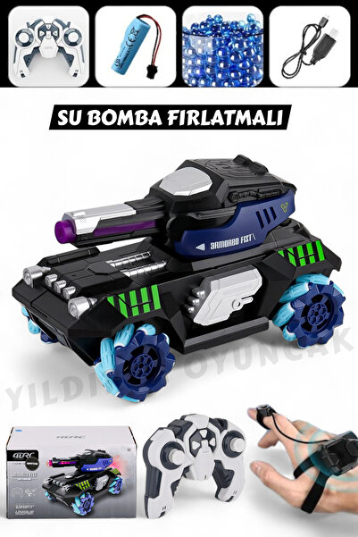 YILDIRIM OYUNCAK Uzaktan Kumandalı Sesli Işıklı Su Fırlatmalı WaterBombalı Bilek Kontrollü Drift Atan Tank 33 cm