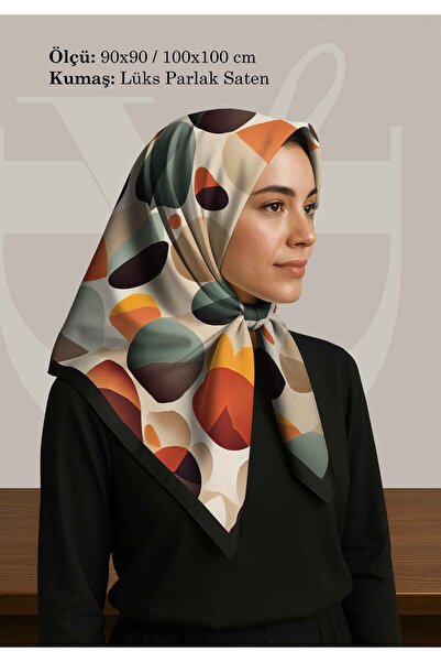 DESENİX وشاح منقوش دائري ملون |   كريم الأرضية |   90x90 - 100x100 سم |   سات...