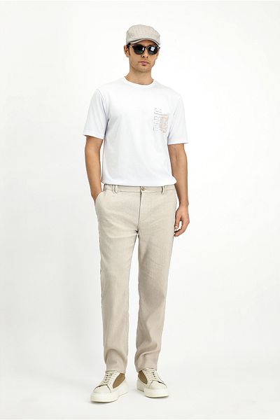 Kiğılı Slim Fit Linen Straight Classic Trousers with Elastic Waist