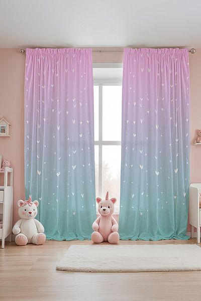 EVPANYA Pink Blue Hearts Patterned Children's Baby Room Background Curtain (Single Wing Pricing)