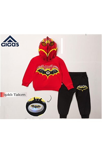 ETÇ BABY E.T.Ç BABY Erkek Çocuk Batman Baskılı Işıklı Şapka Maskeli İkili Eşofman Takım