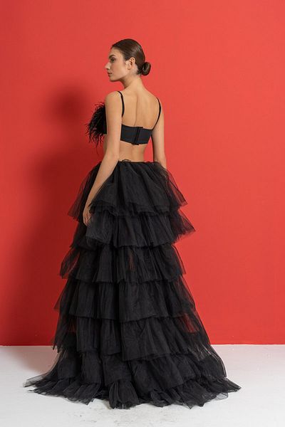 Kikiriki Flounced Black Tulle Skirt with Layers