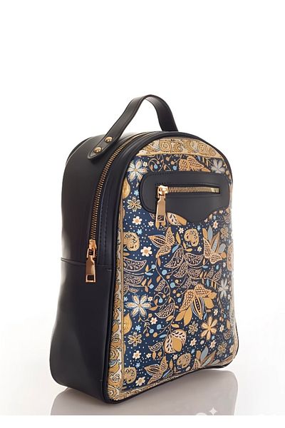 baydar Authentic Persian Carpet Pattern Navy Backpack – Waterproof Leather, Large Volume, Stylish and Durable