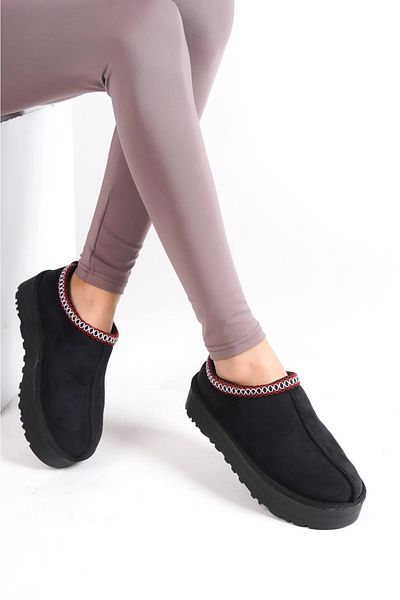 moun shoes Short Mini Black Suede Thick Sole Women's Boots with Fur Inside