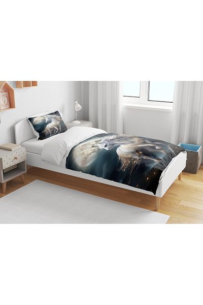 Erays Home White Horse Horse 3D Printed Single Duvet Cover Set Without Sheets Unisex Duvet Cover Set