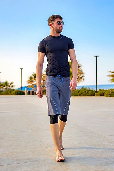 Marina Men's Smoked Shorts - Grey with Inner Leggings and Stretchy Upf50+ Protection S2501-1