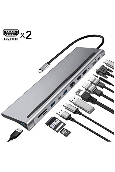 Yellowtech 12-in-1 USB-C Çoklayıcı – 4K HDMI, Ethernet, 100 W PD, USB 3.0, SD...