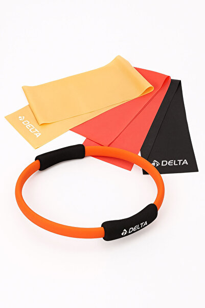 Delta Pilates Çemberi ve 3’lü Direnç Bandı Lastiği Seti – Evde Fitness, Esneme ve Kas Güçlendirme Ekipmanı