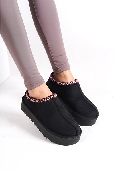 moun shoes Short Mini Black Suede Thick Sole Women's Boots with Fur Inside