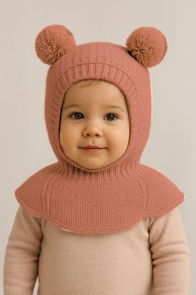 Minytrendy Girl Boy Baby Child Shoulder Knitwear Balaklava Beanie Balaclava Pompon Beanie