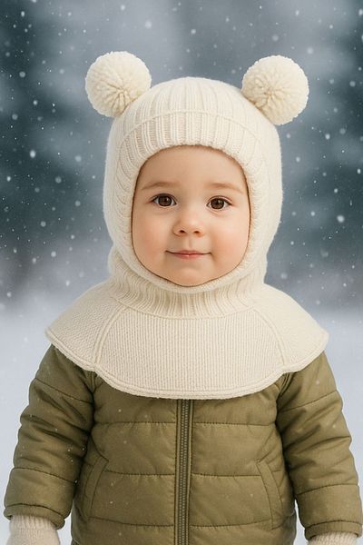 Minytrendy Girl Boy Baby Child Shoulder Knitwear Balaklava Beanie Balaclava Pompon Beanie