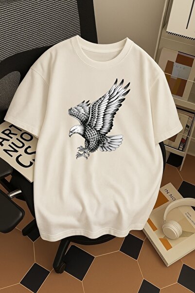 SOHR تي شيرت قطني كبير الحجم مطبوع عليه نسر ملون للجنسين للرجال/النساء