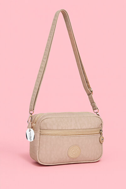 westbag Жіноча сумка через плече бежевого кольору з трьома кишенями на блискавці та криволінійним дизайном