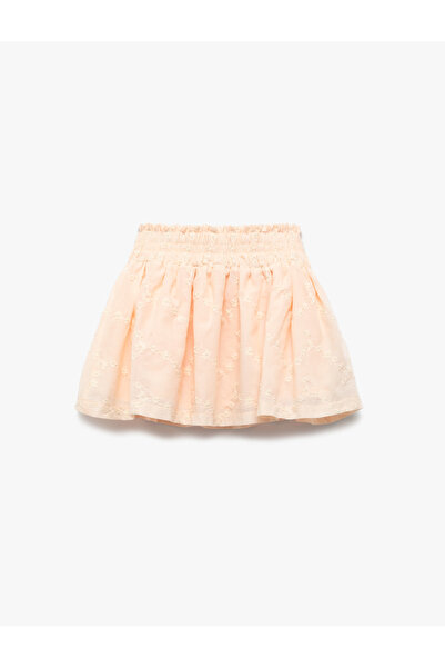 Koton Fusta scurtă plisată din bumbac cu broderie și detaliu Gipe
