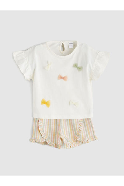 LC Waikiki Crew Neck Bow Detail Girls' T-Shirt and Shorts