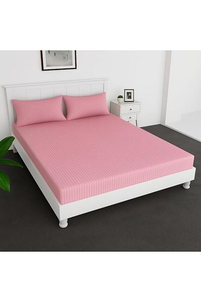 MAXQON Extra Deep Fitted Elastic Bedsheet Set With Pillow Covers (Pink, Single (90x190+30CM))