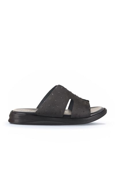 Bueno Shoes Gray Nubuck/Ostrich Men's Flat Slippers 25Mt2488