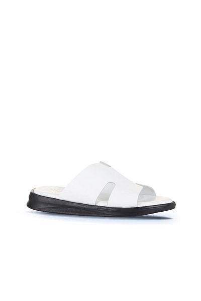 Bueno Shoes White Leather Men's Flat Slippers 25Mt2488