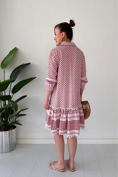 MaziButik Pompom Dress Red