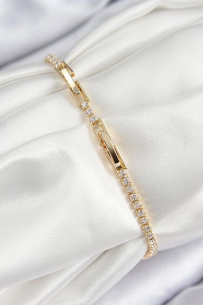 shopwave Brass Zircon Stone Pink Heart Model Gold Color Women's Bracelet