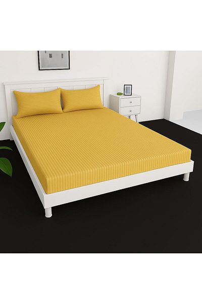 MAXQON Extra Deep Fitted Elastic Bedsheet Set With Pillow Covers (Gold, Super king (200x200+30CM))