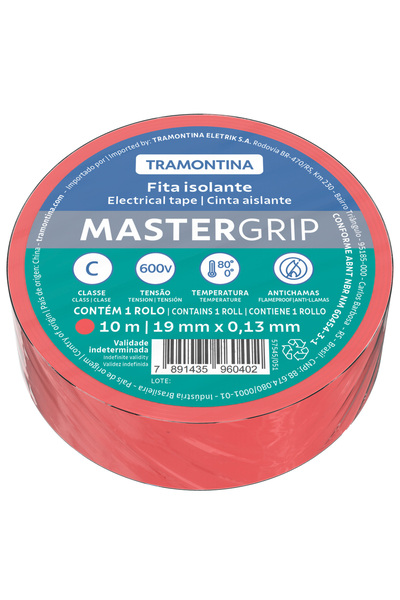 TRAMONTINA شريط كهربائي أحمر من الفئة C، 10 أمتار - مقاوم للهب، مرن للغاية، و...