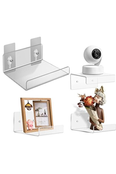 Generic KWSLIN 4 Pack Clear Wall Shelves, Acrylic Floating Wall Mount Holder,...