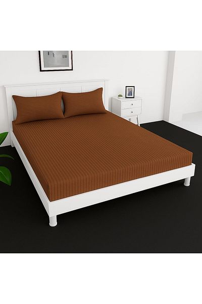 MAXQON Extra Deep Fitted Elastic Bedsheet Set With Pillow Covers (Brown, King (180x200+30CM))