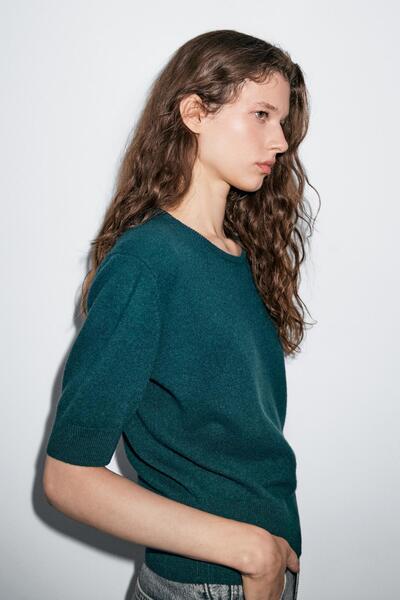 Massimo Dutti Yün karışımlı kısa kollu kazak