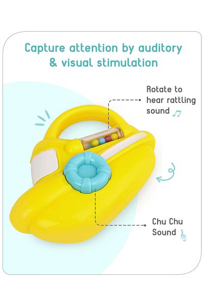 Babyhug Speed Boat Baby Rattle, No Sharp Edges, 6 Months+, L 11 x B 3 x H 8 cm - Yellow