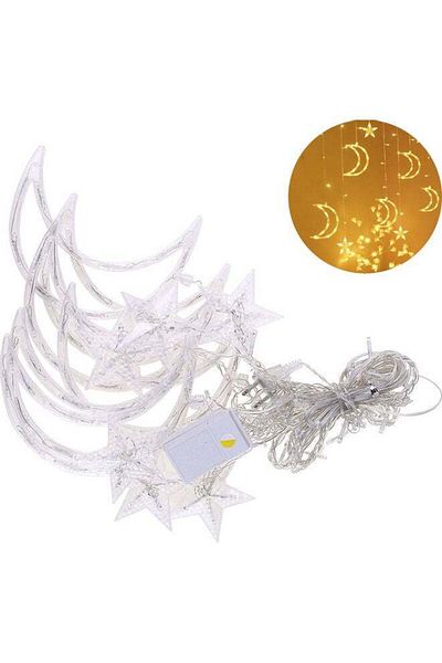 Generic Moon and Stars Shaped Curtain Lights Yellow 20x11x20cm