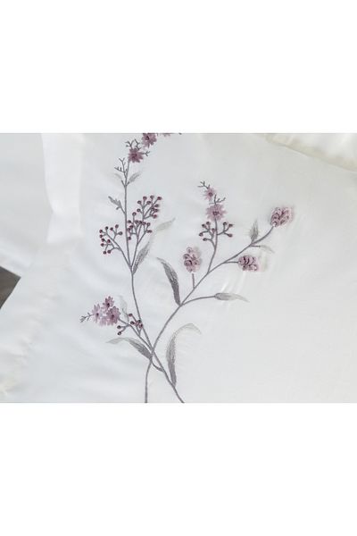 Dantela Sementa Embroidered & Handcrafted Cotton Satin Duvet Cover Set - Plum