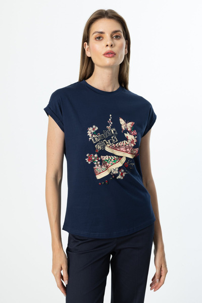 ON Bluză din bumbac brodată și imprimată cu pietre