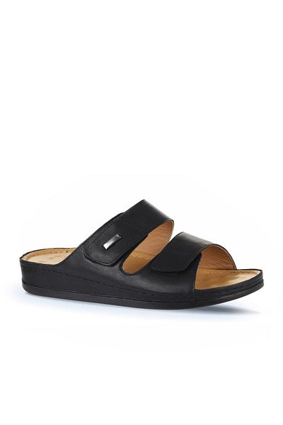 Bueno Shoes Black Leather Men's Flat Slippers 25Mt2365