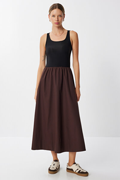 Lovelyİstanbul Ευέλικτο φόρεμα με φούστα από ποπλίνα Sandy LJH0006 ΜΑΥΡΟ ΚΑΦΕ