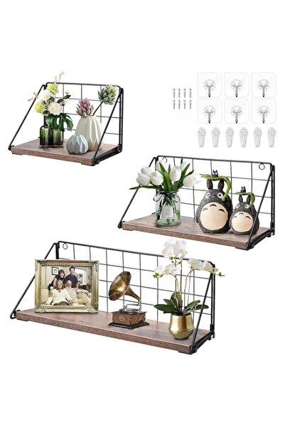 Generic Fohome Floating Shelves Wood Wall Shelf, 3 Pack Sturdy Wall Mounted S...