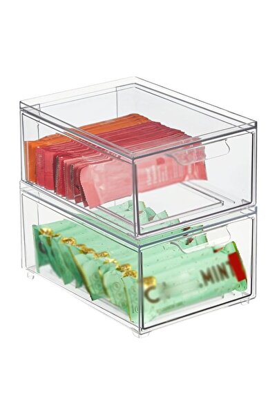 Generic صندوق تخزين قابل للتكديس من تازويق، قطعتين، مع درج قابل للسحب، سلة مه...