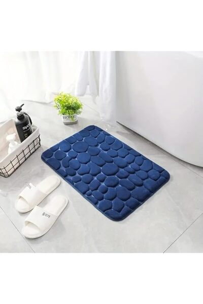 Generic سجادة حمام مرصوفة بالحصى غير قابلة للانزلاق (زرقاء) - فائقة الامتصاص ...