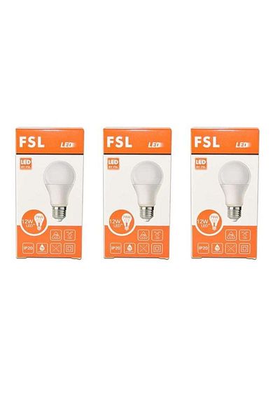 Generic لمبة LED FSL A60 12 واط E27 تيار متردد 220-240 فولت (عبوة من 3 قطع) (أبيض 6500 كلفن)