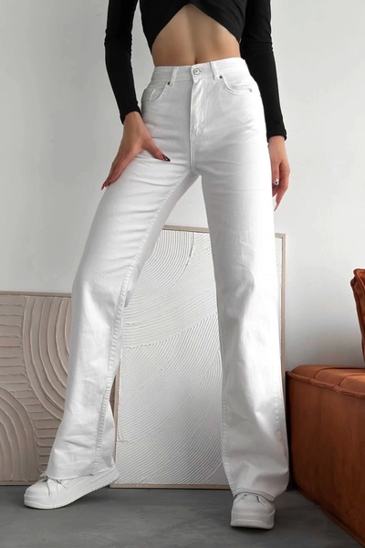 Bak Moda Wide Leg Cut White Mom Trousers