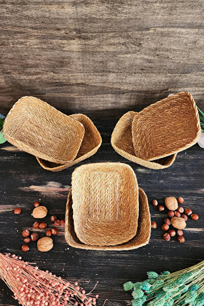 MONTESEV Manolya Hasır 6 lı Sepet Saklama Kutusu Sepet Takımı Organizer Mutfa...