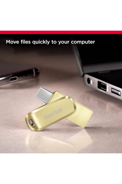 SanDisk Ultra Dual Luxe USB Drive, Gold, 128GB, up to 400 MB/s, USB 3.2 Gen 1