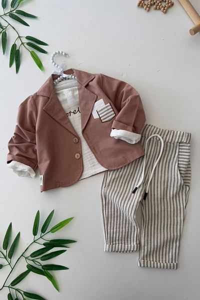 Minigimin Cicileri Miniğimin Cicileri Sports Muslin Buttoned Jacket 3 Piece Set - Mink