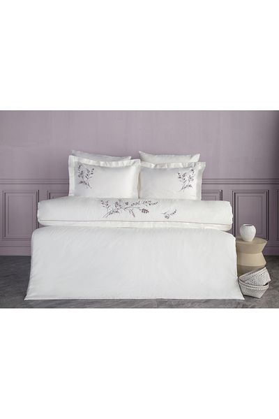 Dantela Sementa Embroidered & Handcrafted Cotton Satin Duvet Cover Set - Plum