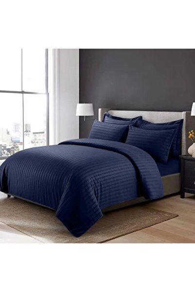 MAXQON 6-Piece Duvet Cover Set – Includes 1 Duvet Cover, 1 Fitted Sheet, 4 Pillowcases (Navy blue, King)